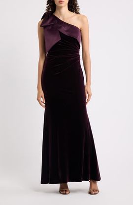 Eliza J Eliza J Velvet & Satin One-Shoulder Gown
