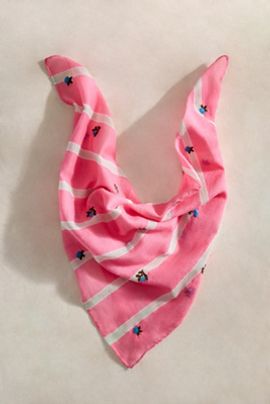 Elizabeth Gillett Embroidered Floral Stripe Cotton Bandana