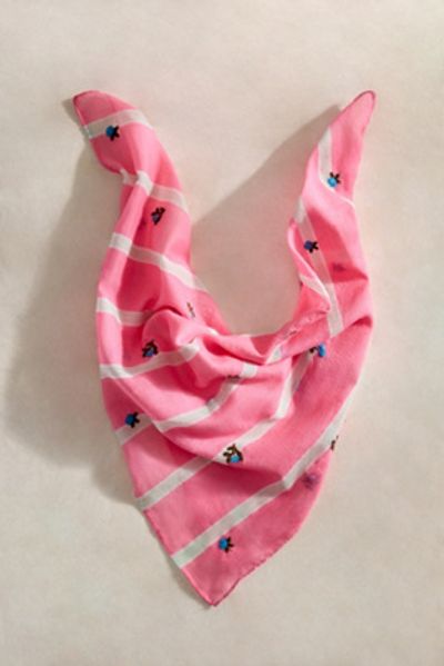 Elizabeth Gillett Embroidered Floral Stripe Cotton Bandana