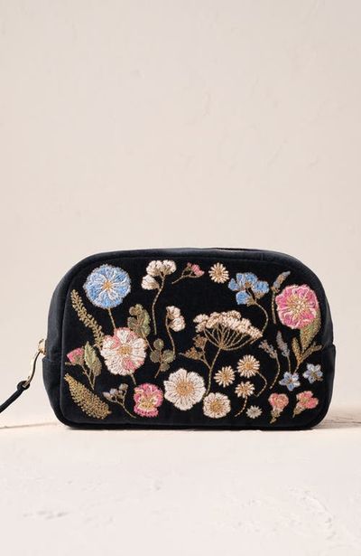 Elizabeth Scarlett Elizabeth Scarlett Pressed Flowers Velvet Makeup Bag