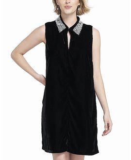 Elle Collection Elle Collection Beaded Collar Velvet Dress