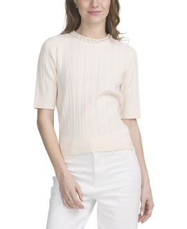 Elle Collection Elle Collection Fine Gauge Embellished Neck Top