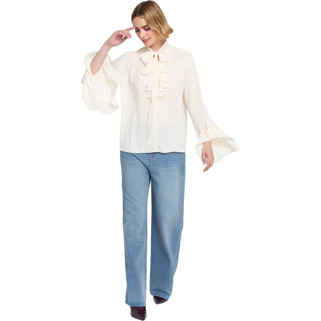 ELLE Collection ELLE Collection Flounce-Trimmed Tie-Neck Blouse Top