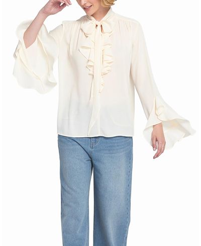 Elle Collection Elle Collection Flounce Trimmed Tie Neck Blouse