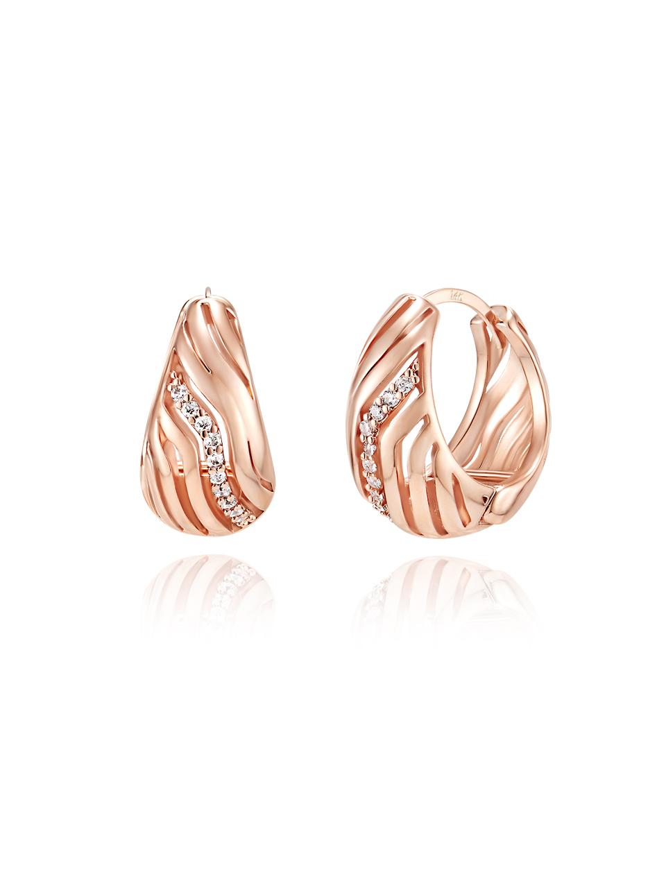 ELLE Jewelry 14K Cubic Zirconia Pebble Gold Pin Earrings (ELGPEE465)