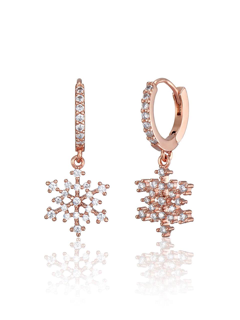 ELLE Jewelry 14K Gold-Filled CZ Stone Snowflake Drop Huggie Earrings (ELGPEE562)