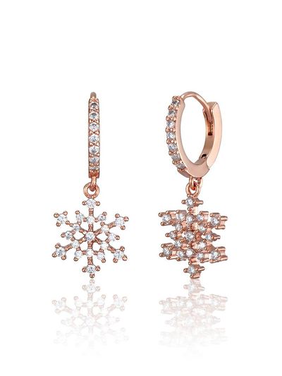 ELLE Jewelry 14K Gold-Filled CZ Stone Snowflake Drop Huggie Earrings (ELGPEE562)
