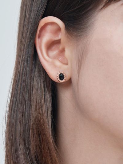ELLE Jewelry 14K Gold Filled Oval Onyx Earrings (ELGPEE499)