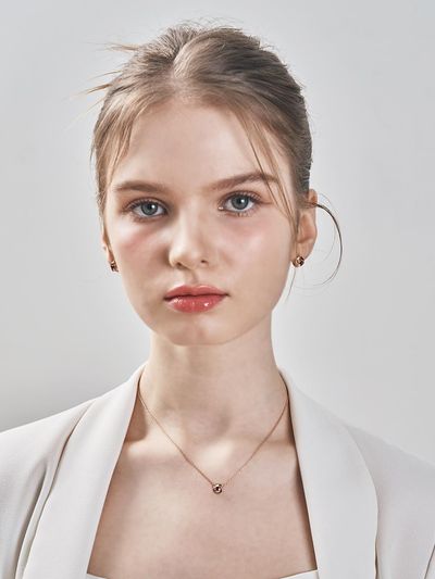 ELLE Jewelry 14K Gold Plated Ruby Flower Simple Necklace (ELBRNN222)