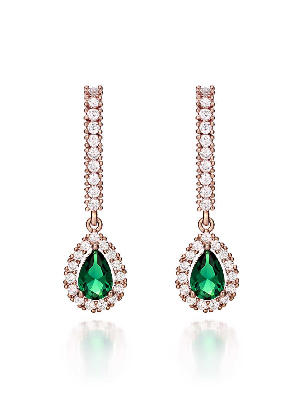 ELLE Jewelry 14K Tear Drop Cubic Zirconia Earrings [Green] (ELGPEE185)