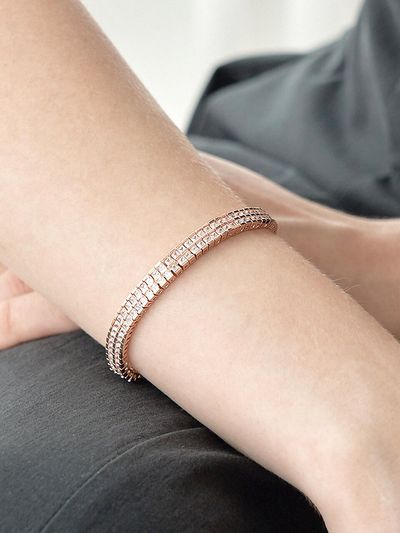 ELLE Jewelry Double Cubic Gold-Plated Tennis Bracelet (ELBRBB093)