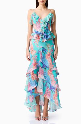Elliatt Elliatt Coral Print Tiered High-Low Gown