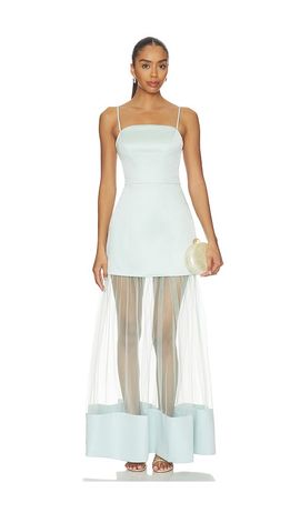 chinese dress ladies Armani Tiered Maxi Dress in Baby Blue Floral