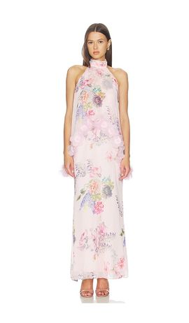 chinese dress ladies Armani Tiered Maxi Dress in Baby Blue Floral main image 0