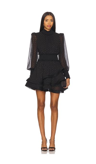 elliatt runway dress Elliatt Planetary Asymmetric Shoulder Bubble Sleeve Jacquard Maxi Dress