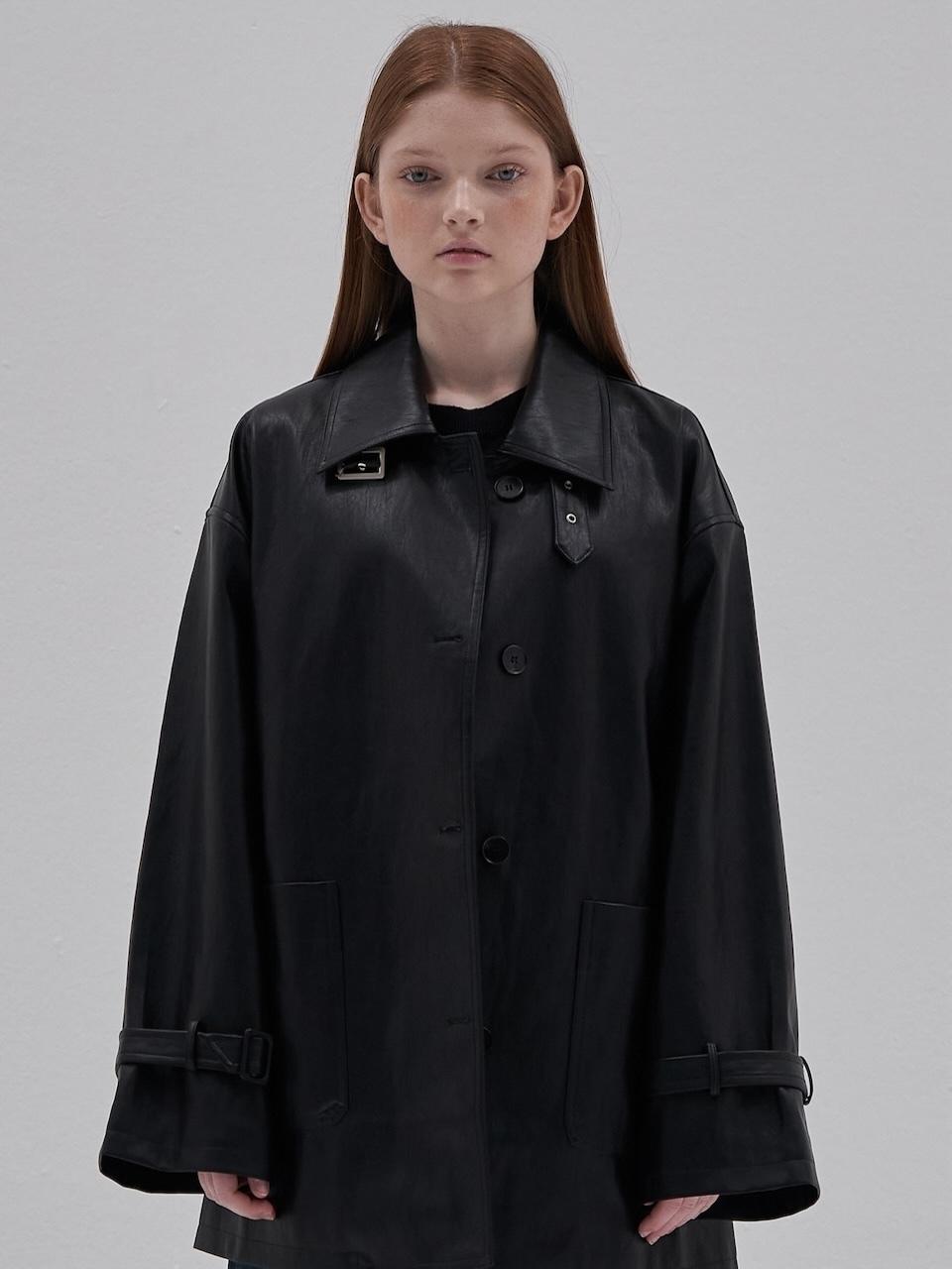 ELLIOTI Leather Trench Coat_Black
