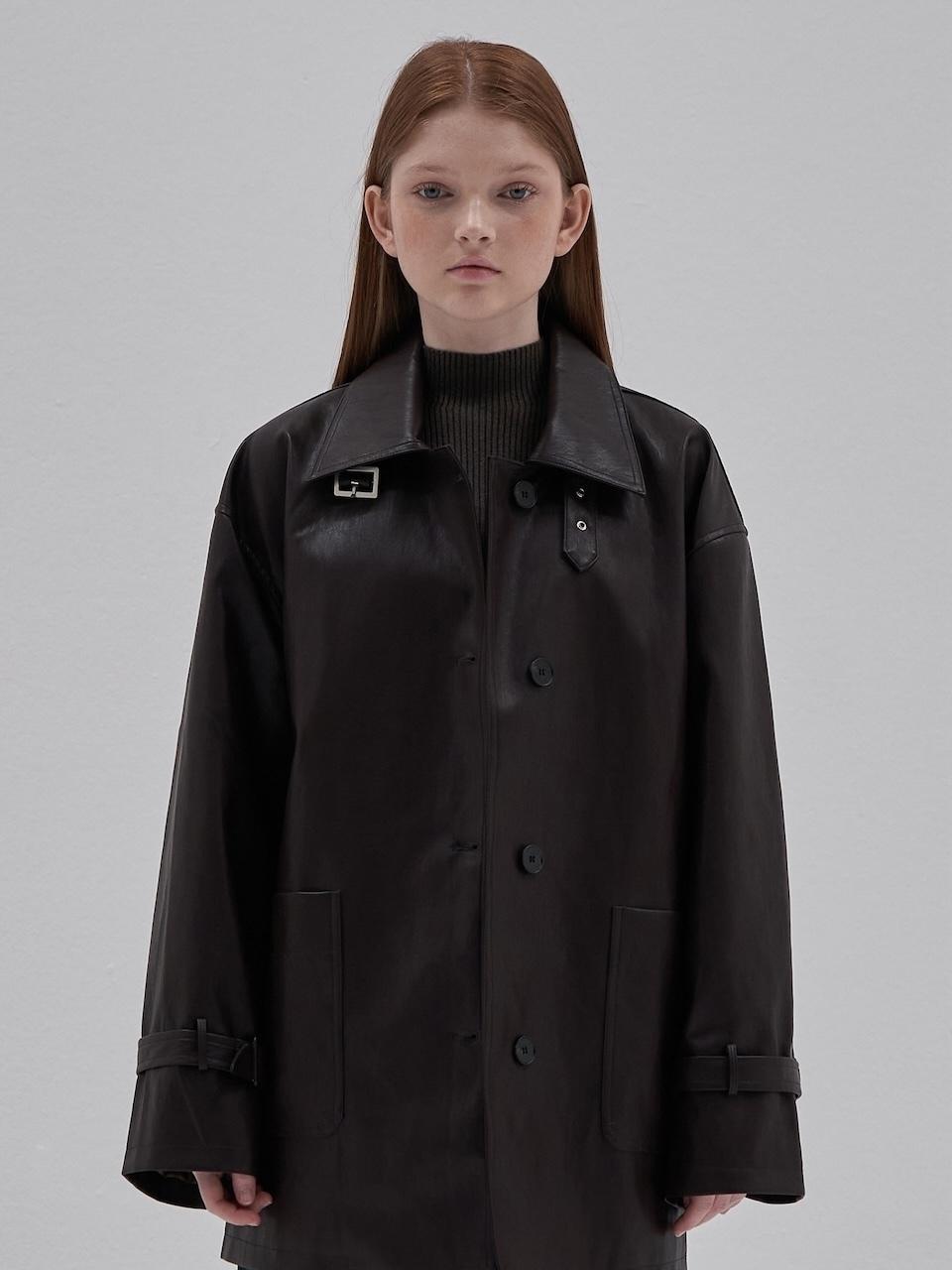 ELLIOTI Leather Trench Coat_Brown
