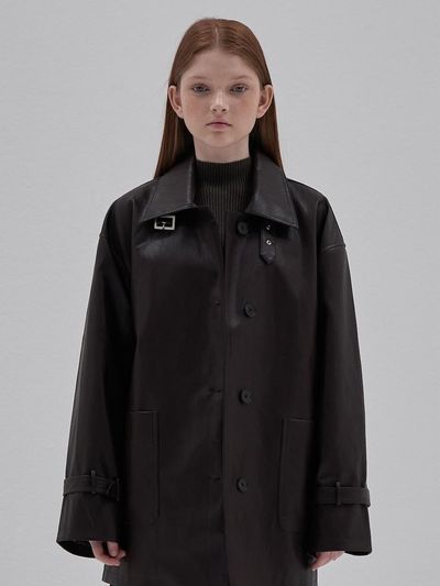 ELLIOTI Leather Trench Coat_Brown