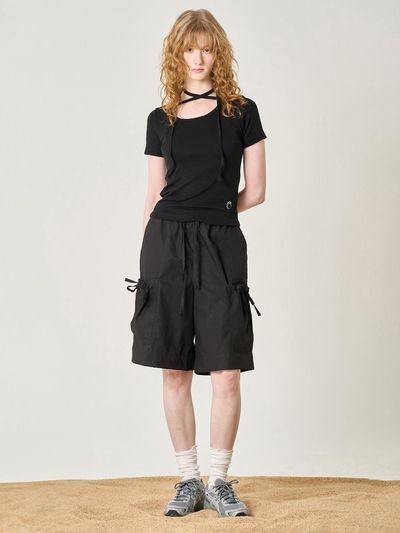 ELLIOTI Ribbon Cargo Bermuda Pants_Black