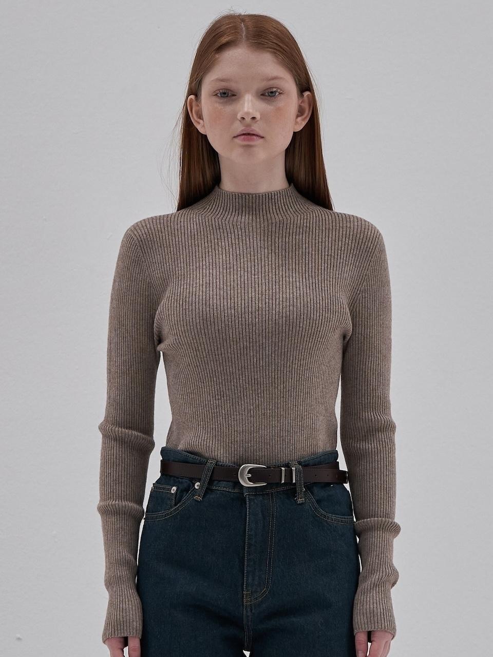 ELLIOTI Wholegarment Mockneck Knit Ts_light brown