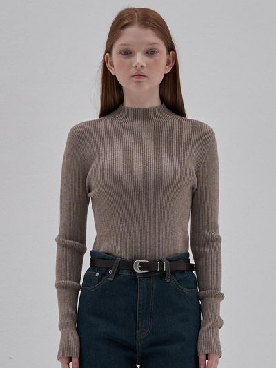 ELLIOTI Wholegarment Mockneck Knit Ts_light brown