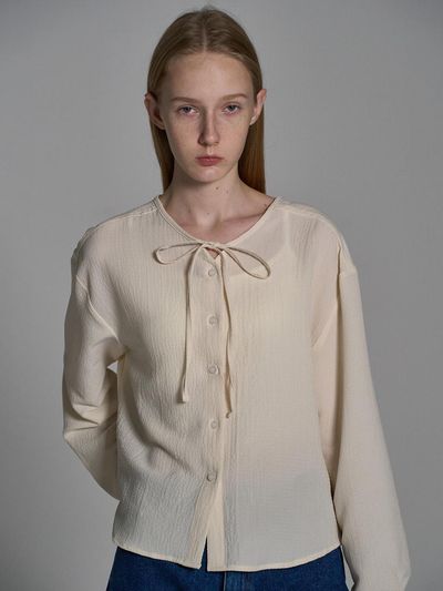 ELLIOTI Wrinkle Ribbon Blouse_beige