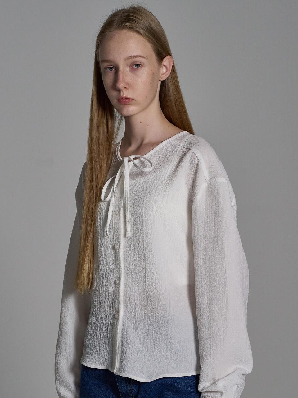 ELLIOTI Wrinkle Ribbon Blouse_White