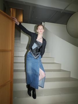 ellonarc a wrap midi denim skirt