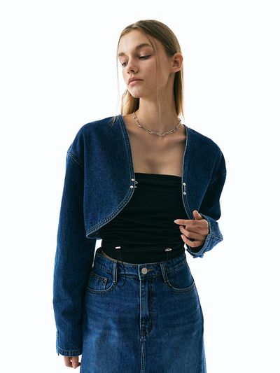 ellonarc Color Trim Denim Bolero Jacket