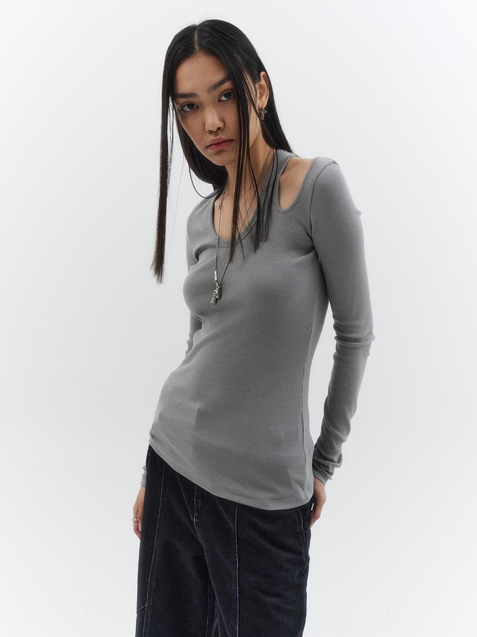 ellonarc Cutout Sleeve T-Shirt_Grey