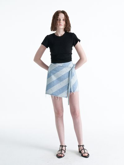ellonarc Ellen Wrap Mini Denim Skirt_Light Blue