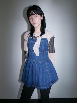 ellonarc Heart-neck sleeveless denim top_dark blue