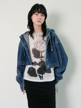 ellonarc Hooded cropped denim jacket_dark blue