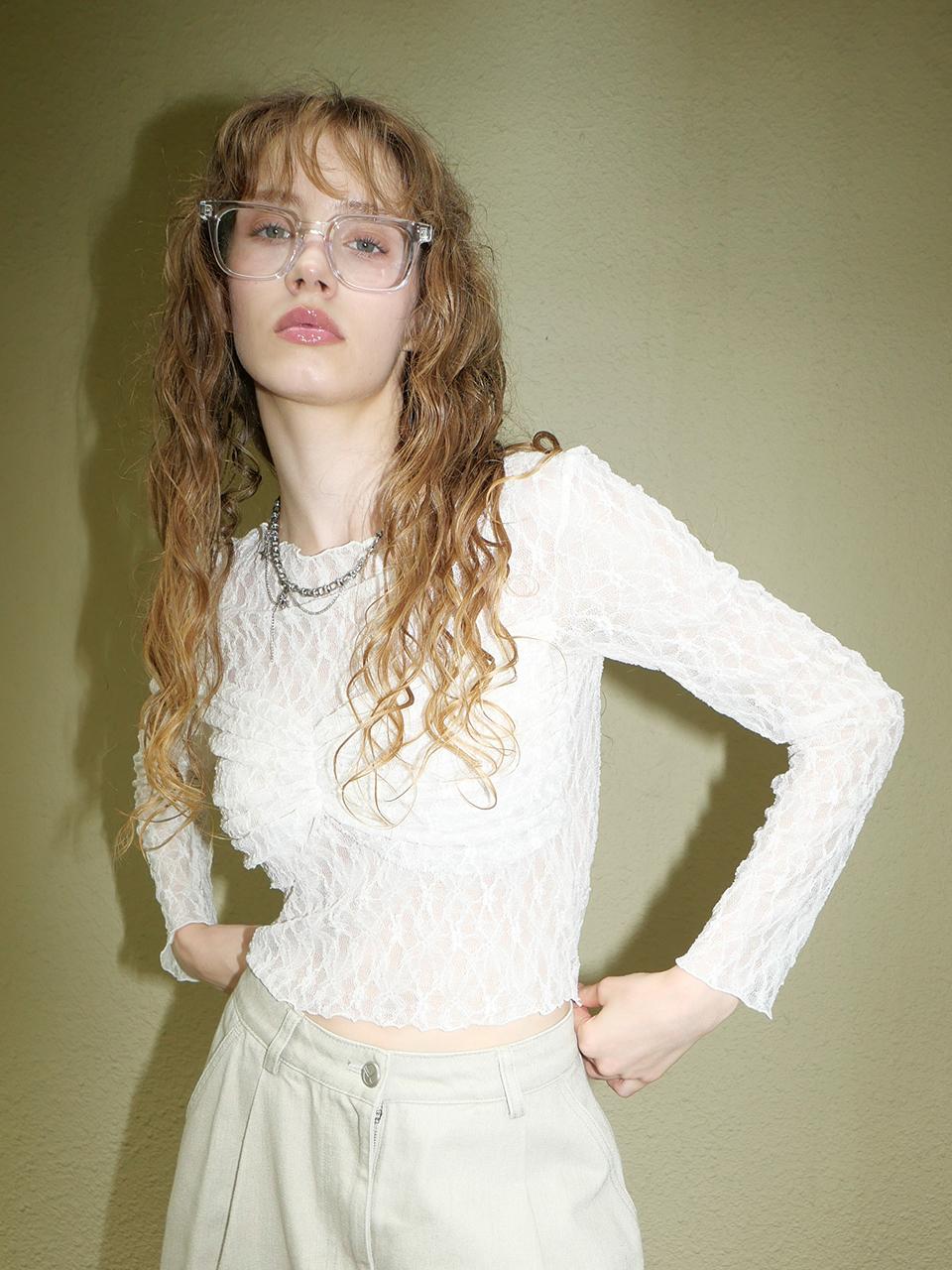 ellonarc Lace Crop Long-Sleeved T-shirt_beige