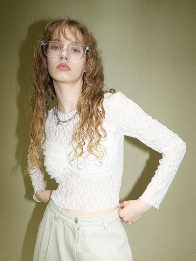 ellonarc Lace Crop Long-Sleeved T-shirt_beige