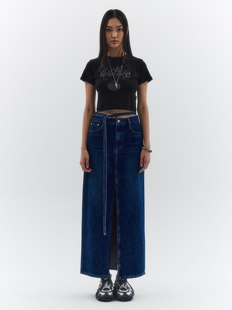 ellonarc Low-line belt skirt_dark blue