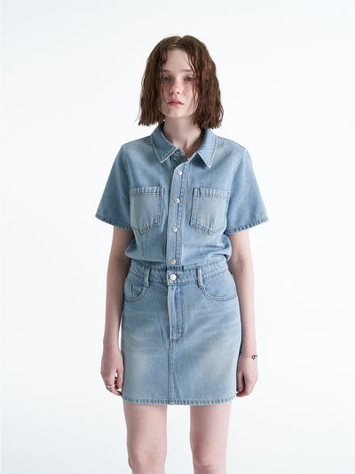 ellonarc Overall Denim Mini Skirt_Light Blue