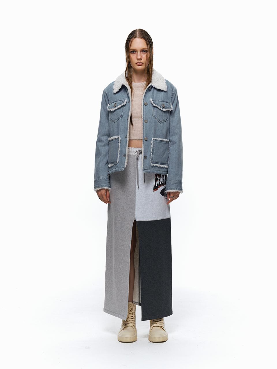 ellonarc Pocket denim fur jacket_Light blue