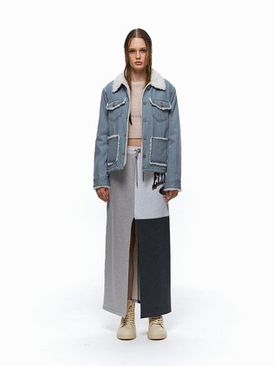 ellonarc Pocket denim fur jacket_Light blue