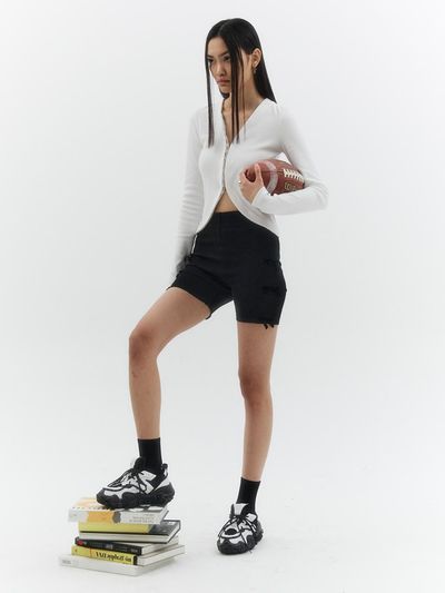 ellonarc Ribbon Tape Half Pants_Black