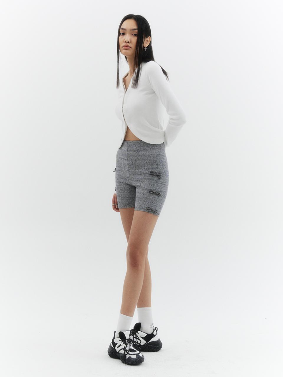 ellonarc Ribbon Tape Half Pants_Gray