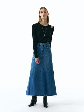ellonarc Slit Detail Denim Long Skirt_Blue