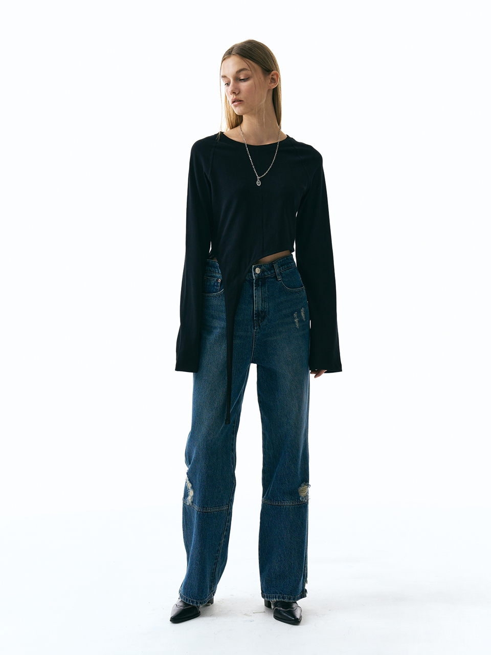 ellonarc Slit Vintage Wide Denim Pants