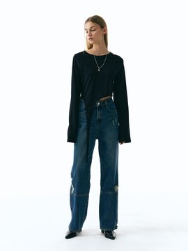 ellonarc Slit Vintage Wide Denim Pants