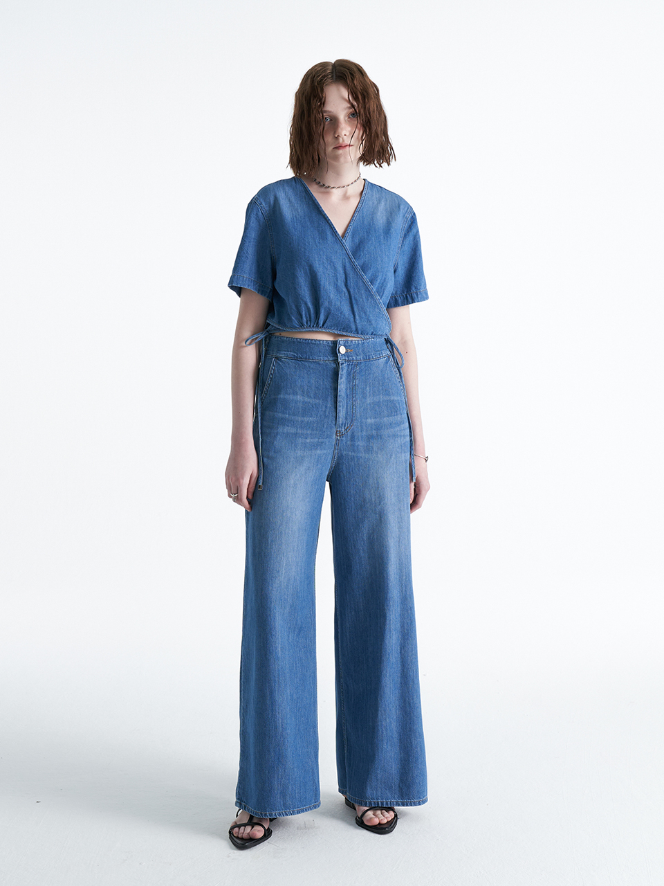 ellonarc Soft Banded Wide Denim Pants_Blue