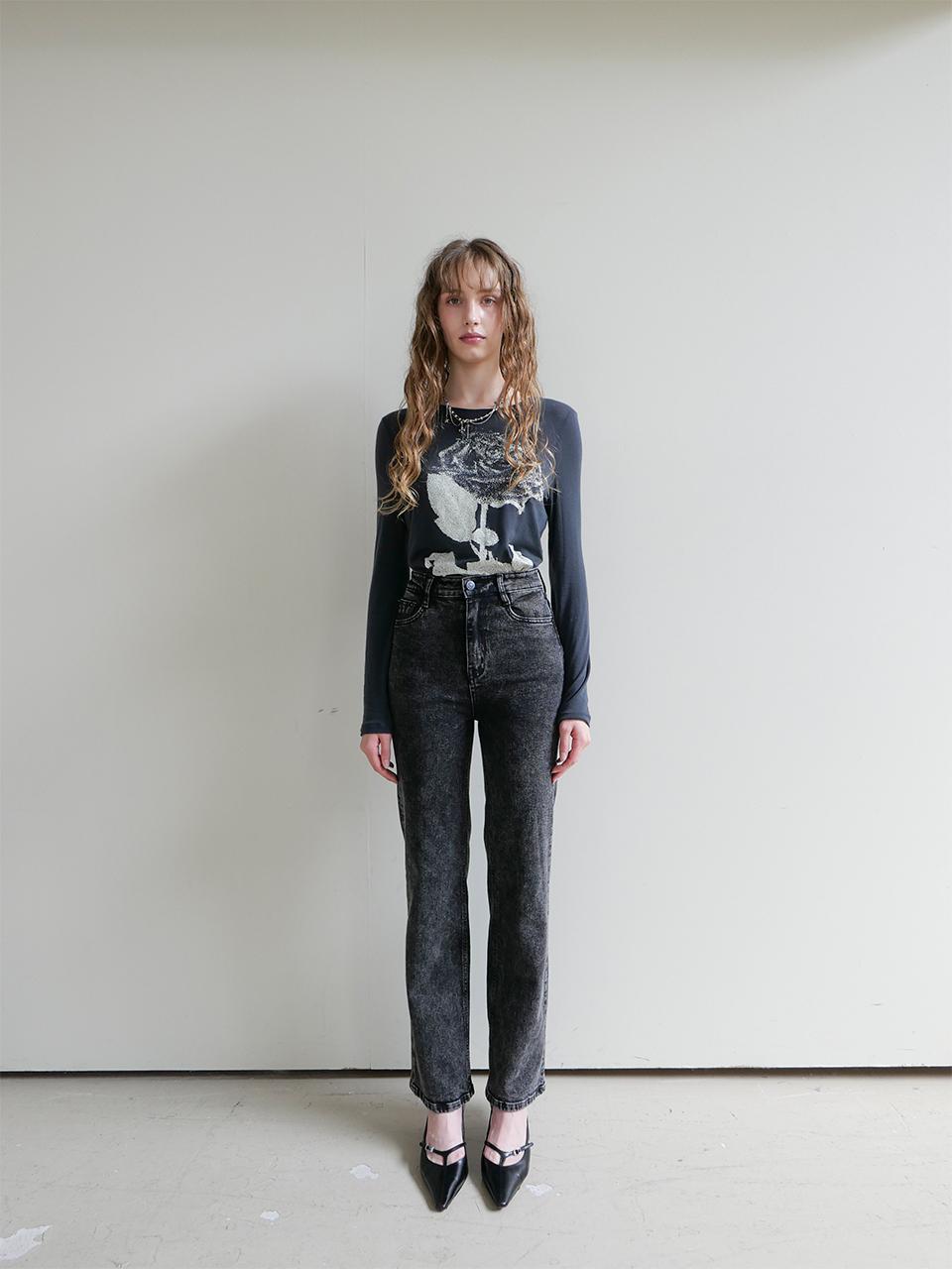 ellonarc Stone washing denim pants_Black