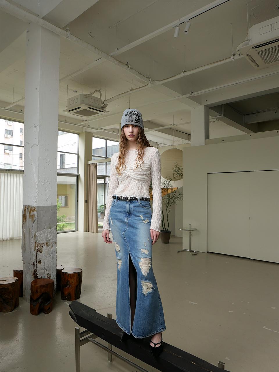 ellonarc Vintage washed denim skirt_Blue