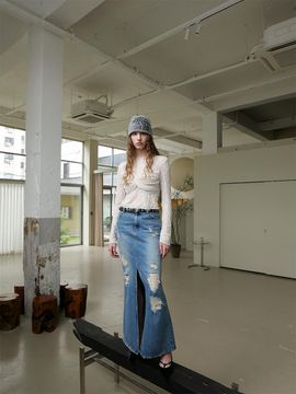 ellonarc Vintage washed denim skirt_Blue