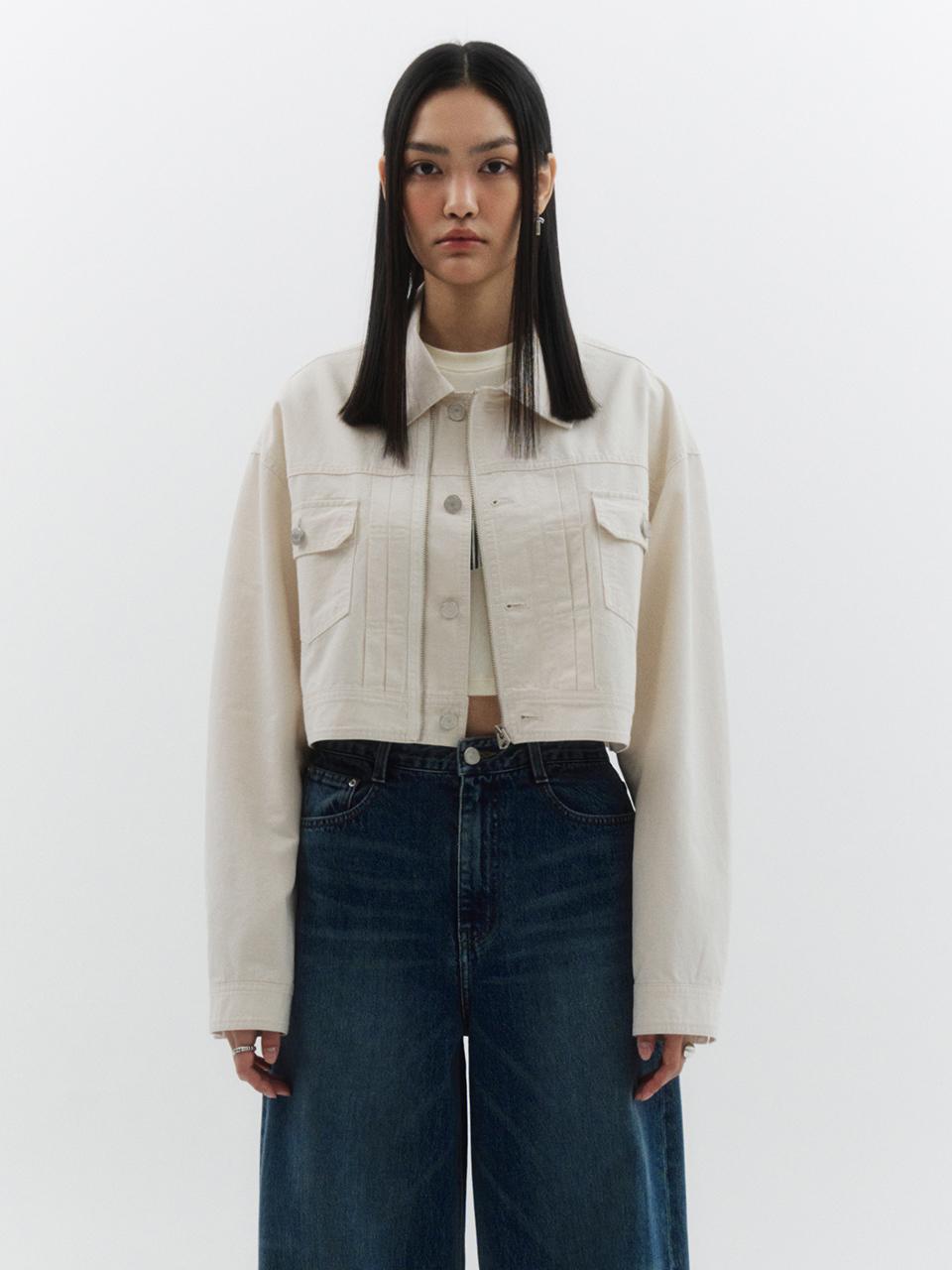 ellonarc Zipper Detail Crop Jacket_White