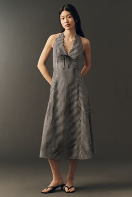 Elodie Cotton V-Neck Halter Midi Dress